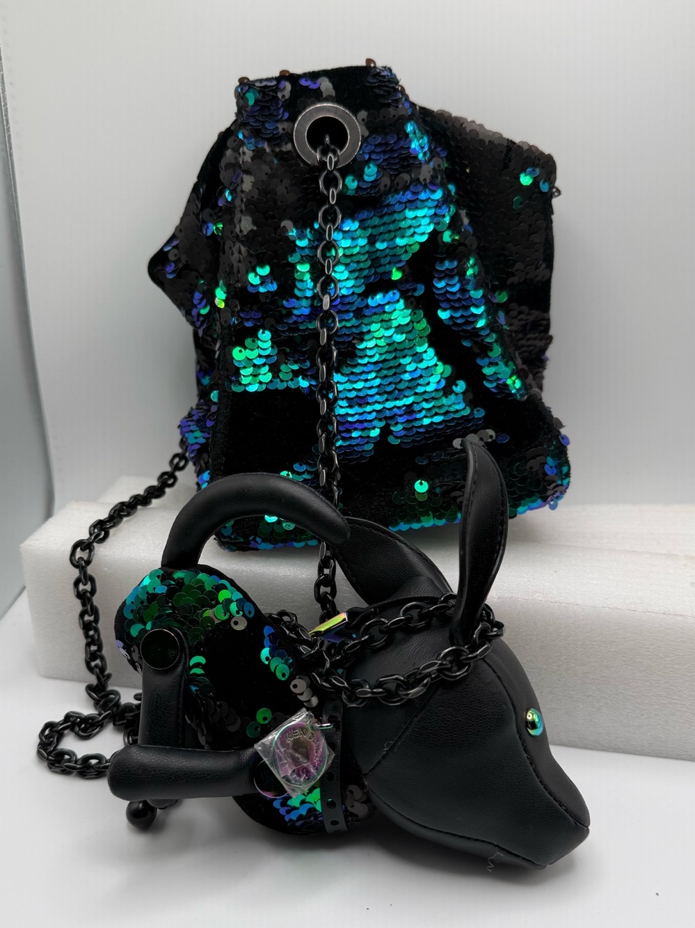 Kendall & Kylie Sequined Bucket Bag w/ Normie Dog Charm